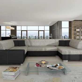 Coltar extensibil stanga 6 locuri ELTAP, Hv12, Havana, 322x204x72 cm, lemn/poliester, gri deschis/negru imagine