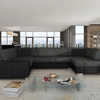 Coltar extensibil stanga 6 locuri ELTAP, Hv14, Havana, 322x204x72 cm, lemn/poliester, gri inchis/negru imagine