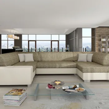 Coltar extensibil stanga 6 locuri ELTAP, Hv15, Havana, 322x204x72 cm, lemn/poliester, bej inchis/bej deschis imagine