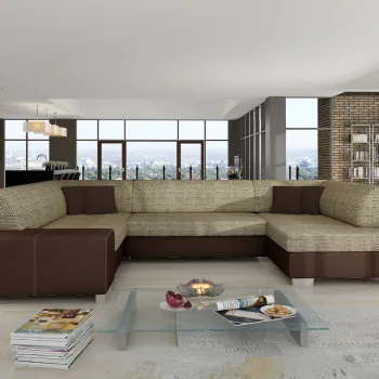 Coltar extensibil stanga 6 locuri ELTAP, Hv16, Havana, 322x204x72 cm, lemn/poliester, bej inchis/maro imagine