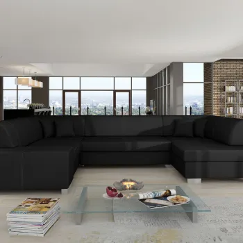 Coltar extensibil stanga 6 locuri ELTAP, Hv17, Havana, 322x204x72 cm, lemn/poliester, negru imagine