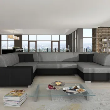 Coltar extensibil stanga 6 locuri ELTAP, Hv18, Havana, 322x204x72 cm, lemn/poliester, gri inchis/negru imagine