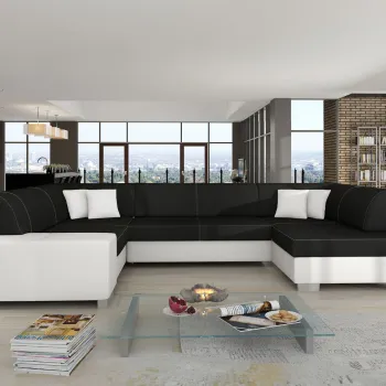 Coltar extensibil stanga 6 locuri ELTAP, Hv19, Havana, 322x204x72 cm, lemn/poliester, gri antracit/alb imagine