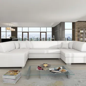 Coltar extensibil stanga 6 locuri ELTAP, Hv20, Havana, 322x204x72 cm, lemn/poliester, alb imagine