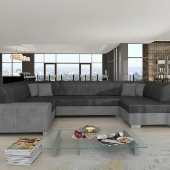 Coltar extensibil stanga 6 locuri ELTAP, Hv33, Havana, 322x204x72 cm, lemn/poliester, gri inchis/gri imagine