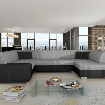 Coltar extensibil stanga 6 locuri ELTAP, Hv36, Havana, 322x204x72 cm, lemn/poliester, gri/negru imagine