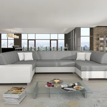 Coltar extensibil stanga 6 locuri ELTAP, Hv37, Havana, 322x204x72 cm, lemn/poliester, gri inchis/alb imagine