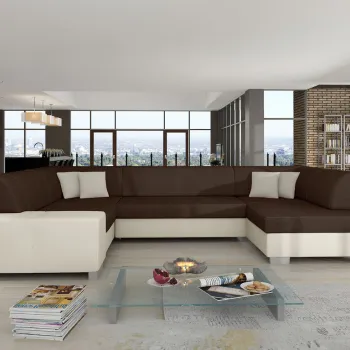 Coltar extensibil stanga 6 locuri ELTAP, Hv38, Havana, 322x204x72 cm, lemn/poliester, maro/bej deschis imagine