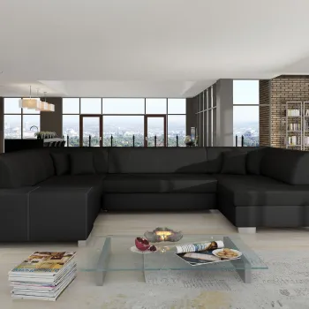 Coltar extensibil stanga 6 locuri ELTAP, Hv45, Havana, 322x204x72 cm, lemn/poliester, negru imagine