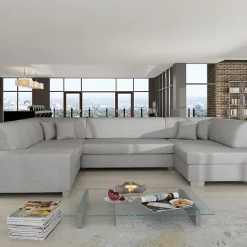 Coltar extensibil stanga 6 locuri ELTAP, Hv46, Havana, 322x204x72 cm, lemn/poliester, gri deschis imagine