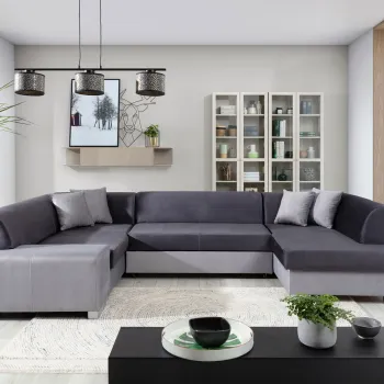 Coltar extensibil stanga 6 locuri ELTAP, Hv47, Havana, 322x204x72 cm, lemn/poliester, gri inchis/gri deschis imagine