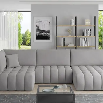 Coltar extensibil stanga 6 locuri ELTAP, LT-03NU, Bonito, 350x175x92 cm, lemn/poliester, gri deschis imagine