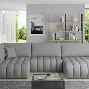 Coltar extensibil stanga 6 locuri ELTAP, LT-04FL, Bonito, 350x175x92 cm, lemn/poliester, gri deschis imagine