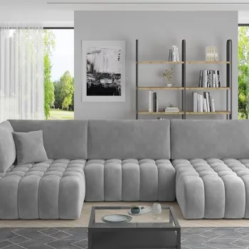 Coltar extensibil stanga 6 locuri ELTAP, LT-04SO, Bonito, 350x175x92 cm, lemn/poliester, gri deschis imagine