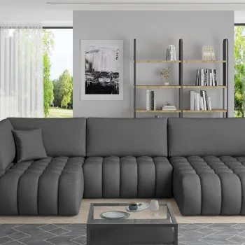 Coltar extensibil stanga 6 locuri ELTAP, LT-05FL, Bonito, 350x175x92 cm, lemn/poliester, gri inchis imagine