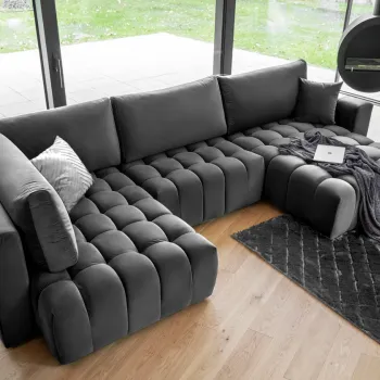 Coltar extensibil stanga 6 locuri ELTAP, LT-06NU, Bonito, 350x175x92 cm, lemn/poliester, gri inchis imagine