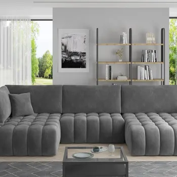 Coltar extensibil stanga 6 locuri ELTAP, LT-06SO, Bonito, 350x175x92 cm, lemn/poliester, gri inchis imagine