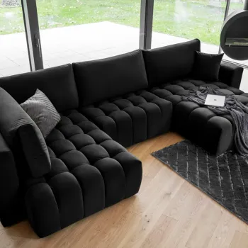 Coltar extensibil stanga 6 locuri ELTAP, LT-10LO, Bonito, 350x175x92 cm, lemn/poliester, negru imagine