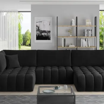 Coltar extensibil stanga 6 locuri ELTAP, LT-10VE, Bonito, 350x175x92 cm, lemn/poliester, negru imagine