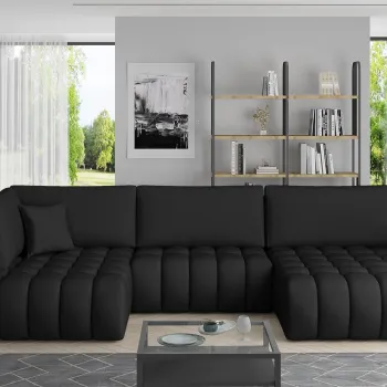 Coltar extensibil stanga 6 locuri ELTAP, LT-11SOF, Bonito, 350x175x92 cm, lemn/poliester, negru imagine