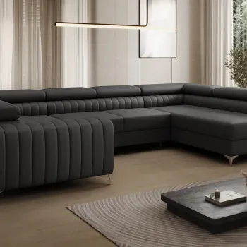 Coltar extensibil stanga 6 locuri ELTAP, LT-11SOF, Louis, 347x202x92 cm, lemn/poliester, negru imagine