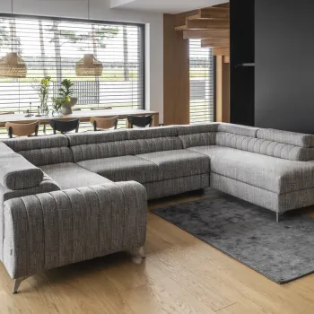 Coltar extensibil stanga 6 locuri ELTAP, LT-130MAR, Louis, 347x202x92 cm, lemn/poliester, gri deschis imagine