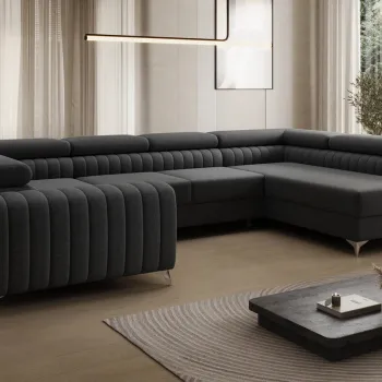 Coltar extensibil stanga 6 locuri ELTAP, LT-14SAW, Louis, 347x202x92 cm, lemn/poliester, negru imagine