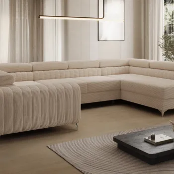 Coltar extensibil stanga 6 locuri ELTAP, LT-18JAR, Louis, 347x202x92 cm, lemn/poliester, bej deschis imagine