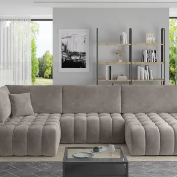 Coltar extensibil stanga 6 locuri ELTAP, LT-18SO, Bonito, 350x175x92 cm, lemn/poliester, bej inchis imagine