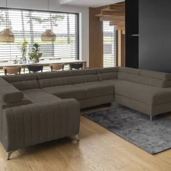 Coltar extensibil stanga 6 locuri ELTAP, LT-18VER, Louis, 347x202x92 cm, lemn/poliester, bej inchis imagine