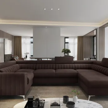 Coltar extensibil stanga 6 locuri ELTAP, LT-22NU, Louis, 347x202x92 cm, lemn/poliester, maro inchis imagine