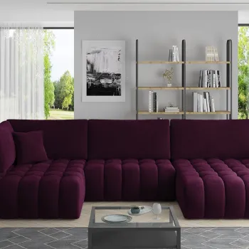 Coltar extensibil stanga 6 locuri ELTAP, LT-25VE, Bonito, 350x175x92 cm, lemn/poliester, violet inchis imagine