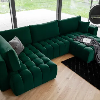 Coltar extensibil stanga 6 locuri ELTAP, LT-35LO, Bonito, 350x175x92 cm, lemn/poliester, verde inchis imagine