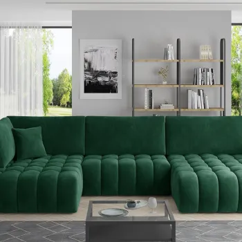 Coltar extensibil stanga 6 locuri ELTAP, LT-35LU, Bonito, 350x175x92 cm, lemn/poliester, verde inchis imagine