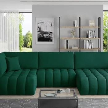 Coltar extensibil stanga 6 locuri ELTAP, LT-35NU, Bonito, 350x175x92 cm, lemn/poliester, verde inchis imagine