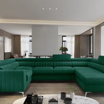 Coltar extensibil stanga 6 locuri ELTAP, LT-35NU, Louis, 347x202x92 cm, lemn/poliester, verde inchis imagine