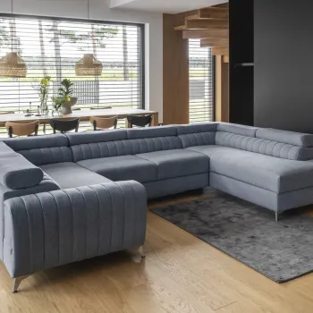 Coltar extensibil stanga 6 locuri ELTAP, LT-40GO, Louis, 347x202x92 cm, lemn/poliester, albastru deschis imagine