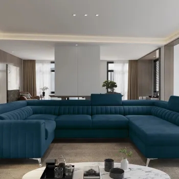 Coltar extensibil stanga 6 locuri ELTAP, LT-40NU, Louis, 347x202x92 cm, lemn/poliester, albastru inchis imagine