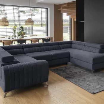 Coltar extensibil stanga 6 locuri ELTAP, LT-40PO, Louis, 347x202x92 cm, lemn/poliester, albastru inchis imagine