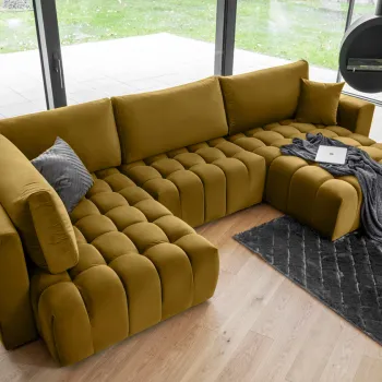 Coltar extensibil stanga 6 locuri ELTAP, LT-45LO, Bonito, 350x175x92 cm, lemn/poliester, mustar imagine