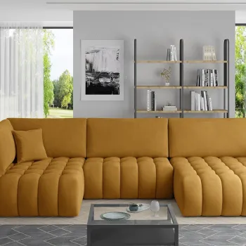 Coltar extensibil stanga 6 locuri ELTAP, LT-45NU, Bonito, 350x175x92 cm, lemn/poliester, mustar imagine