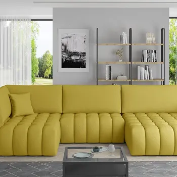 Coltar extensibil stanga 6 locuri ELTAP, LT-45SA, Bonito, 350x175x92 cm, lemn/poliester, galben imagine