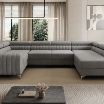 Coltar extensibil stanga 6 locuri ELTAP, LT-85MO, Louis, 347x202x92 cm, lemn/poliester, gri imagine