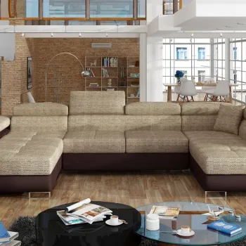 Coltar extensibil stanga 6 locuri ELTAP, Rod-16, Rodrigo, 345x202x90 cm, lemn/poliester, bej/maro inchis imagine