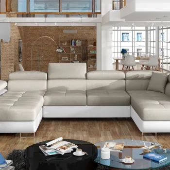 Coltar extensibil stanga 6 locuri ELTAP, Rod-17, Rodrigo, 345x202x90 cm, lemn/poliester, bej deschis/alb imagine