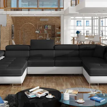 Coltar extensibil stanga 6 locuri ELTAP, Rod-19, Rodrigo, 345x202x90 cm, lemn/poliester, negru/alb imagine