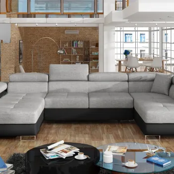 Coltar extensibil stanga 6 locuri ELTAP, Rod-20, Rodrigo, 345x202x90 cm, lemn/poliester, gri deschis/negru imagine