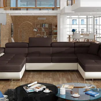 Coltar extensibil stanga 6 locuri ELTAP, Rod-21, Rodrigo, 345x202x90 cm, lemn/poliester, maro inchis/bej imagine