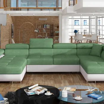 Coltar extensibil stanga 6 locuri ELTAP, Rod-22, Rodrigo, 345x202x90 cm, lemn/poliester, verde deschis/alb imagine