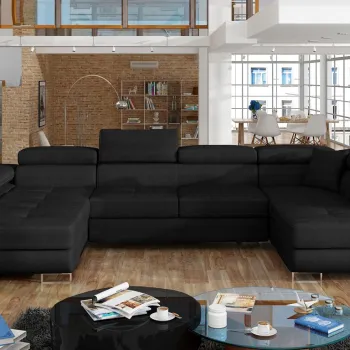 Coltar extensibil stanga 6 locuri ELTAP, Rod-309, Rodrigo, 345x202x90 cm, lemn/poliester, negru imagine